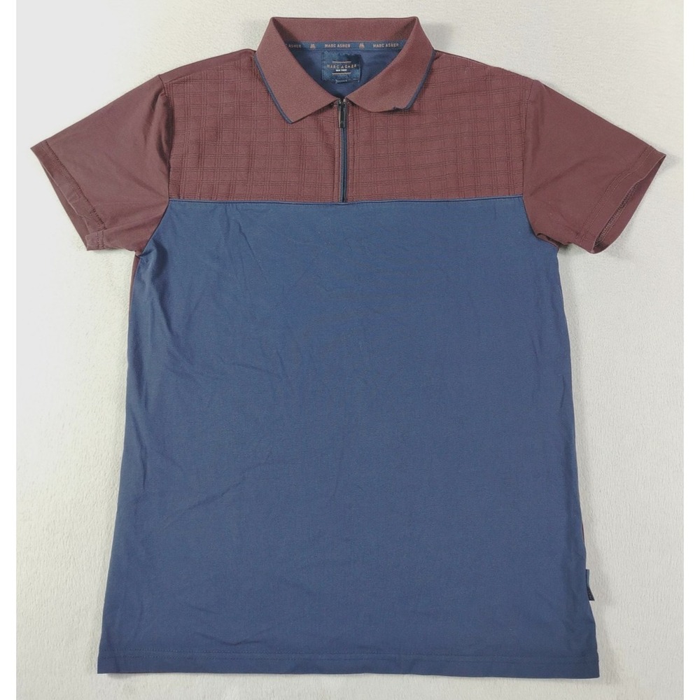 Marc Asher Polo Shirt Mens Small Blue Burgundy Colorblock 1/4 Zip Stretch Casual